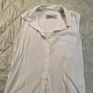 KAREN SCOTT Button Down Sleeveless Collar Blouse Pocket White M 100% Rayon Y2K